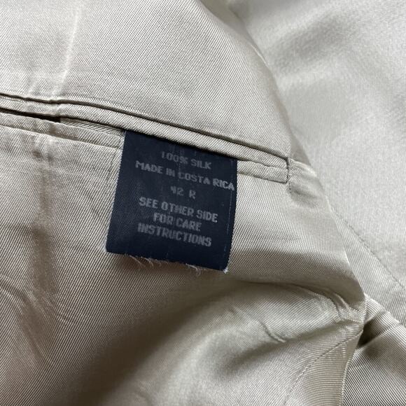 Allyn Saint George 100% Silk Blazer Jacket Mens 42R Tan Black Houndstooth Plaid - Picture 6 of 15